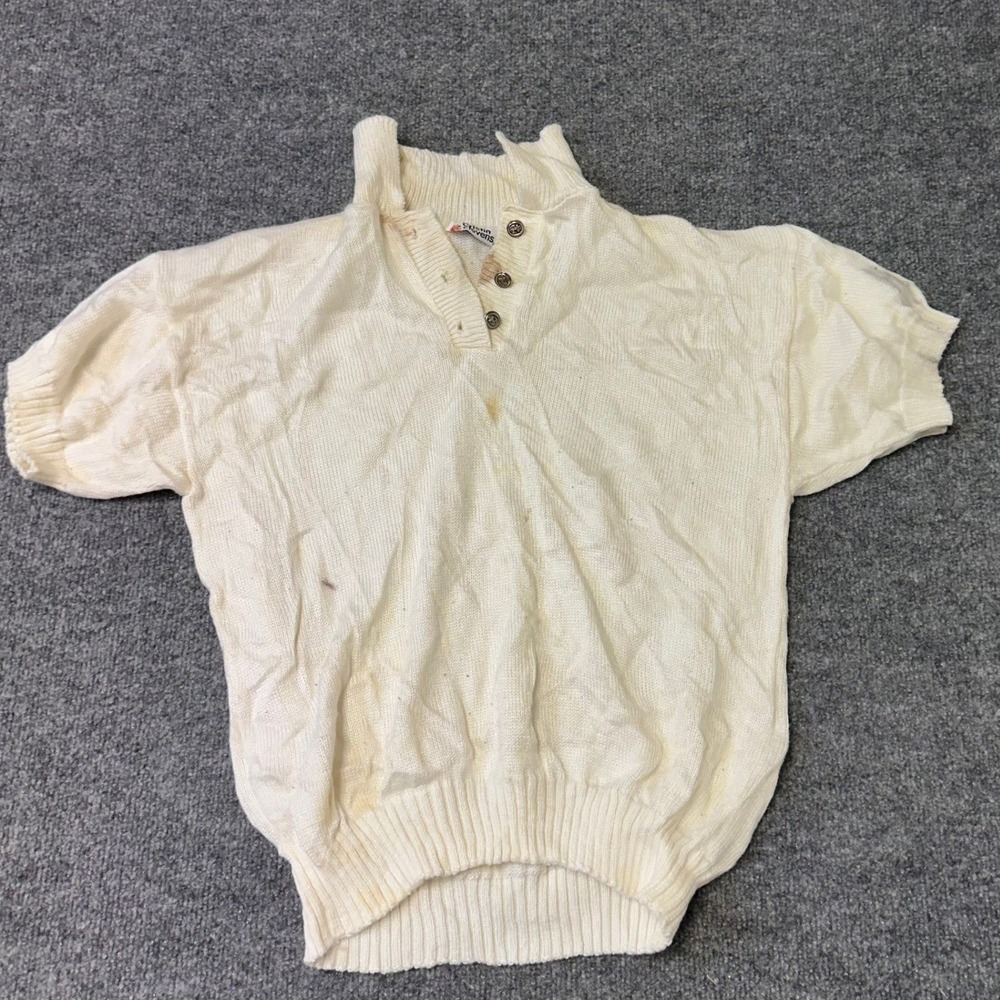 Cristin Stevens Sweater Womens Size M Cream Knit Short Sleeve Mock Neck Vintage